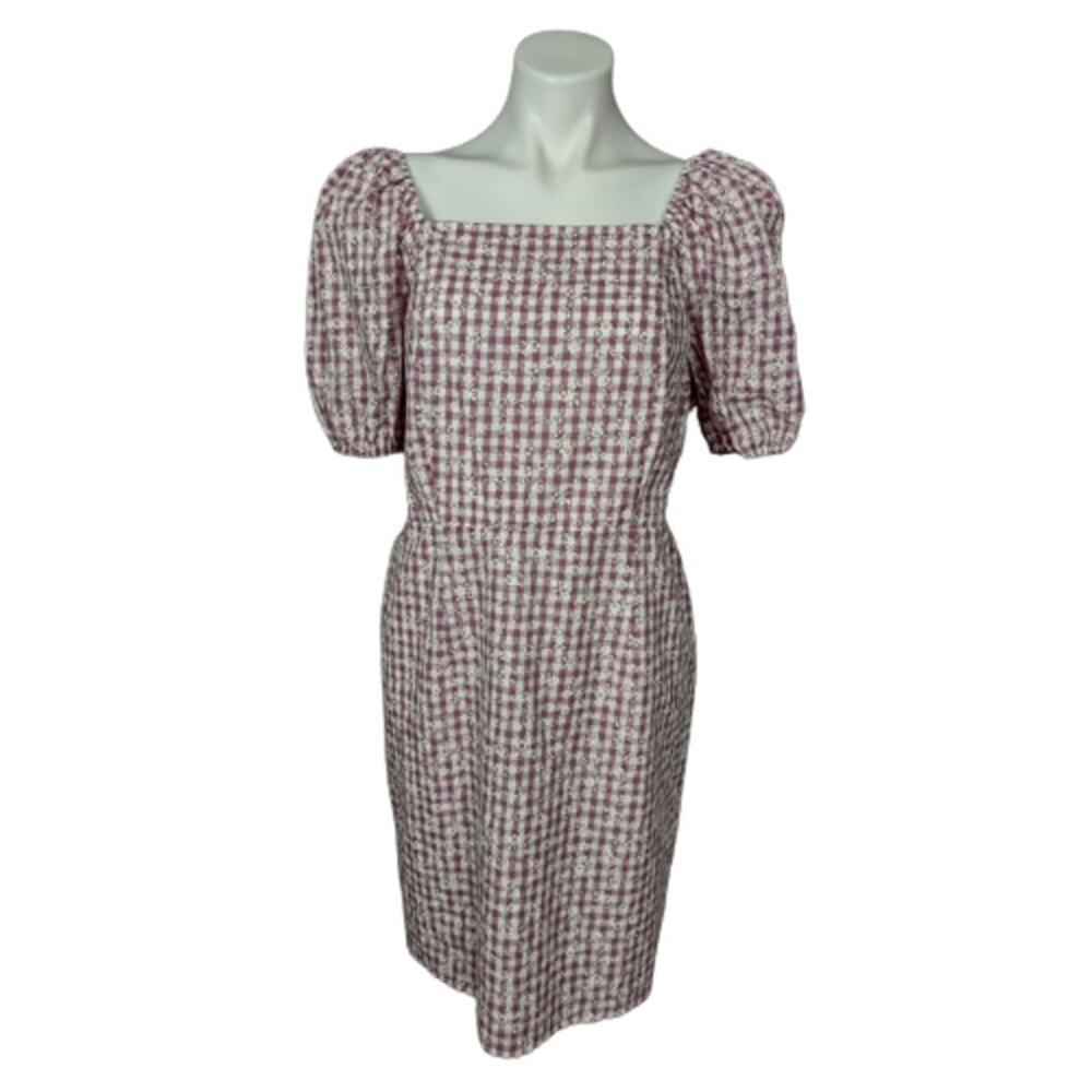 Loft Outlet Floral Gingham Puff 100% Cotton Dress Size 10